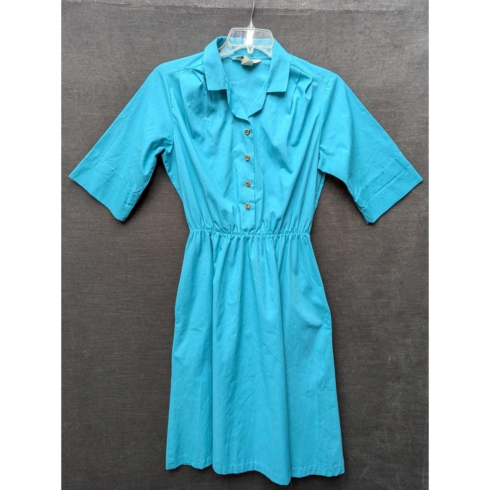 Vintage Blair Teal Fit & Flare Monochrome Dress Collared Granny Core Secretary